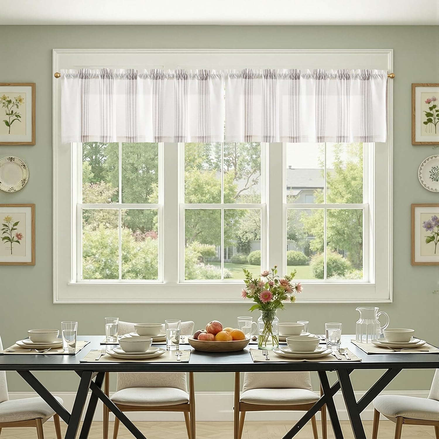 jinchan Striped Linen Valance Curtain 16 Inch Vertical Striped Valance for Kitchen Bathroom Light Filtering Rod Pocket Cottagecore Farmhouse Semi Sheer Short Window Curtain 1 Panel Grey